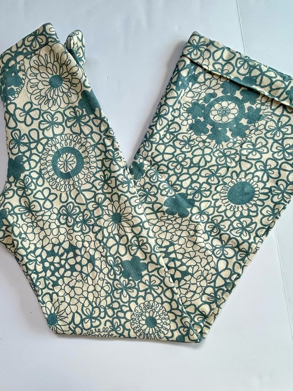 Moschino CheapandChic Cream Pants with Teal Floral Print - wide leg cuffed - Picture 2 of 8